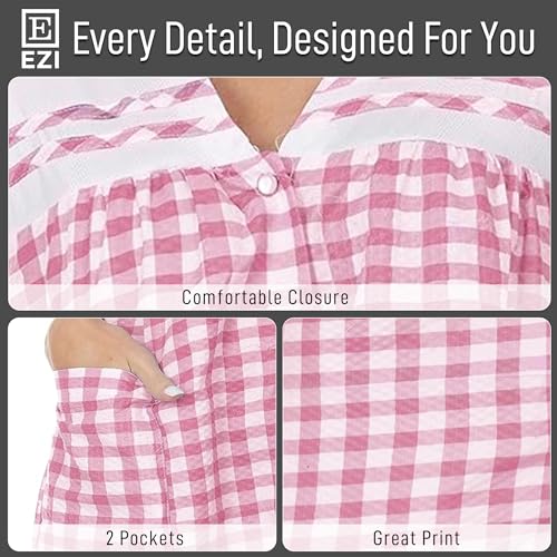 Image of Ezi House Dresses for Women with Pockets - Moo Moos Gingham Dress - House Coat Zipper Duster Dress - Medium to Plus Size
