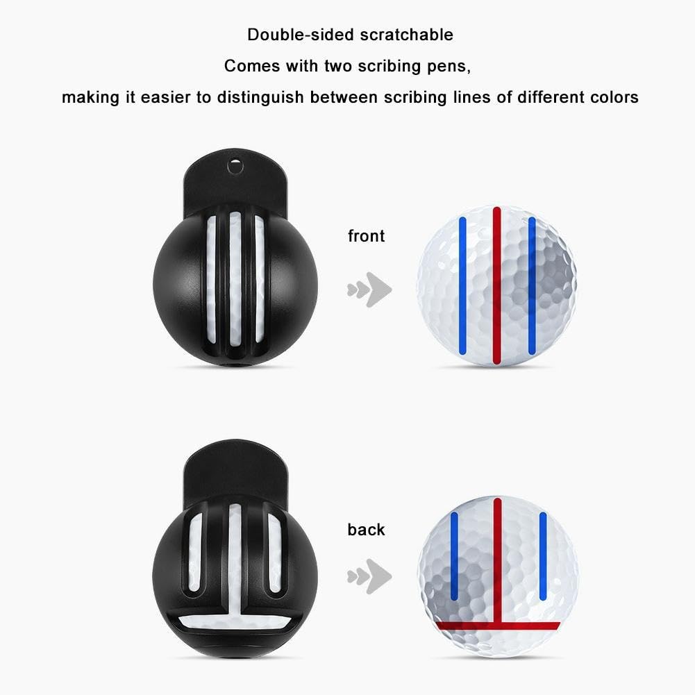 Golf Ball Marker Tool Lines Drawing Alignment Kit with 2 Color Waterproof Pen for Beginners