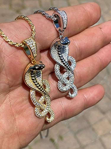 Harlembling Solid 925 Sterling Silver - Natural Or 14K Gold Finish - Fully Iced Hip Hop Snake Pendant - 2.25" Great For Any Necklace (14K Gold Finish) #TOP2