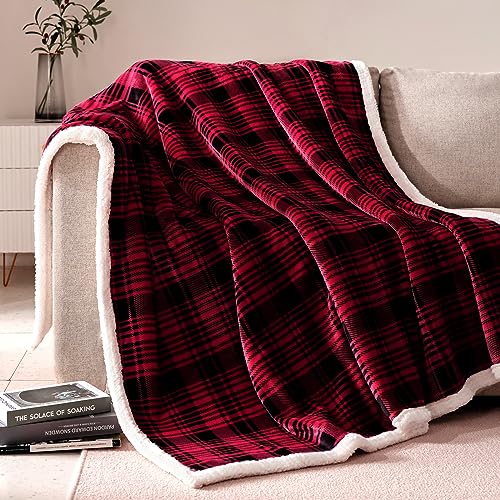 Touchat Cozy Sherpa Plaid Throw Blanket
