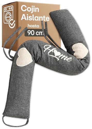 Praknu Burlete Protector contra Frío y Viento 90 cm - Lavable - Ahorra Energía - Extra Pesado - para Puertas y Ventanas - Gris