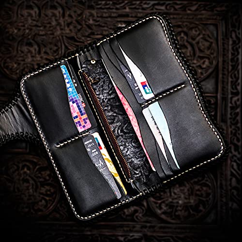Money fish First layer cowhide Zip Around Wallet Zipper Clutch Purse Coin Card Slots Collection wallet for men and women (Red)4