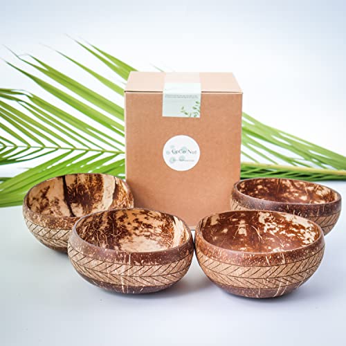 CoCo.Nut - Set of 4 Coconut Bowls, 100% Natural, Organic, Eco-Friendly, Vegan, Smoothie Coco Bowls Artisan Craft - Home Decor - Meaningful Gift Set for Friends or Family- Free 100% Eco Friendly Linen Pouch