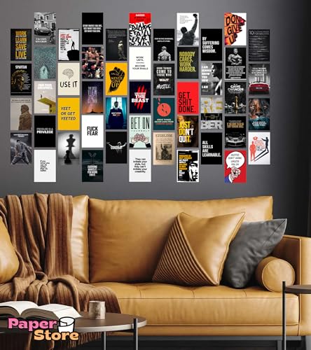 Image of Paper9store Pack Of 50 Aesthetic Wall Collage Kit - 4?6 Inches Self Adhesive Wall Posters For Bedroom, Living Room, Office A6 Size (Motivational)