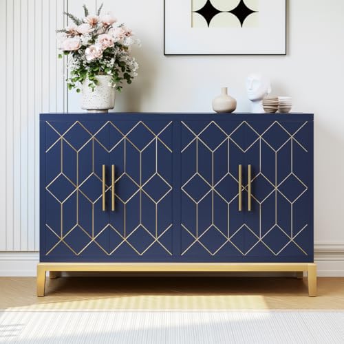 HOLTICO Aparador para salón, cómoda con 4 puertas, armario de almacenamiento para salón, cocina, comedor (cuatro puertas, azul)