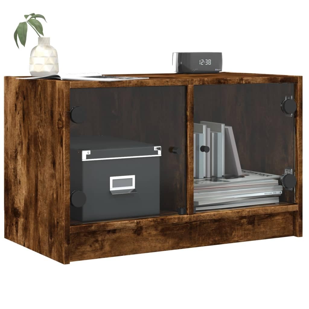 Haus & Garten, Möbel-TV-Schrank mit Glastüren, Räuchereiche, 68 x 37 x 42 cm