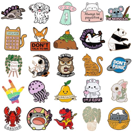 Image of SINCCO 20 /40 /50 /80 PCS Cute Enamel Backpack Pins, Funny Enamel Pins Bulk Set Cool Button Pins Aesthetic Brooch Lapel Pins Anime for Backpacks, Jackets, Hats, Kids, Girls