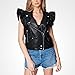 [BLANKNYC] womens Vegan Leather Moto With Ruffle Sleeve, Stylish Coat & Designer Jacket Vest, Dark Thoughts, Large-X-Large US