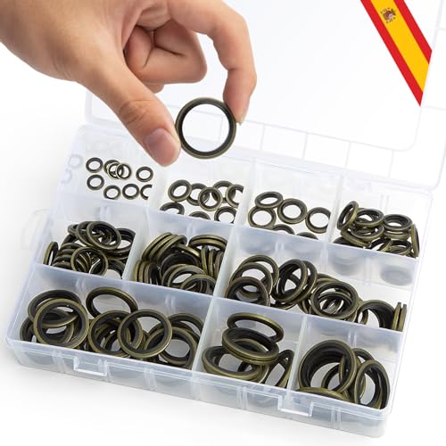 Arandelas Metal Goma Surtido de 150 Piezas ✮GARANTÍA DE POR VIDA✮ Arandelas Carter Aceite Coche M6-M24 Surtido Juntas Planas para Tapones de Sumideros Agua Combustible y Accesorios Hidráulicos