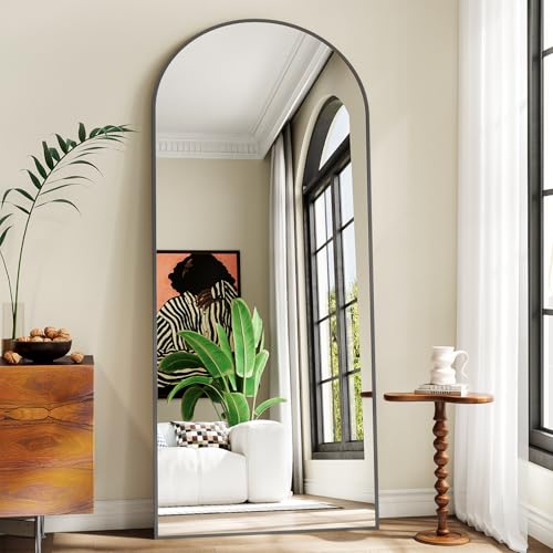 Image of Oversized Full Body Mirror 30x71 inch Arched Full Length Mirror with Stand Aluminum Wall Mounted Hanging or Leaning Standing Mirrors, Black