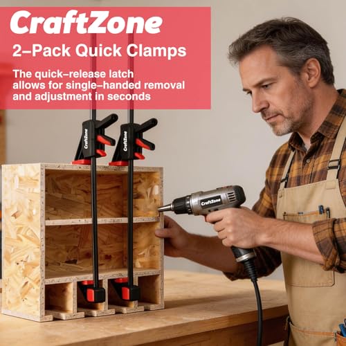 Image of Bar Clamps Wood Clamps for Woodworking 24 inch One Hand Clamp /Spreader - 2-pack Quick Clamps E-Z Hold Bar Clamps Set F Clamp with 300 lbs Load Limit Medium Duty