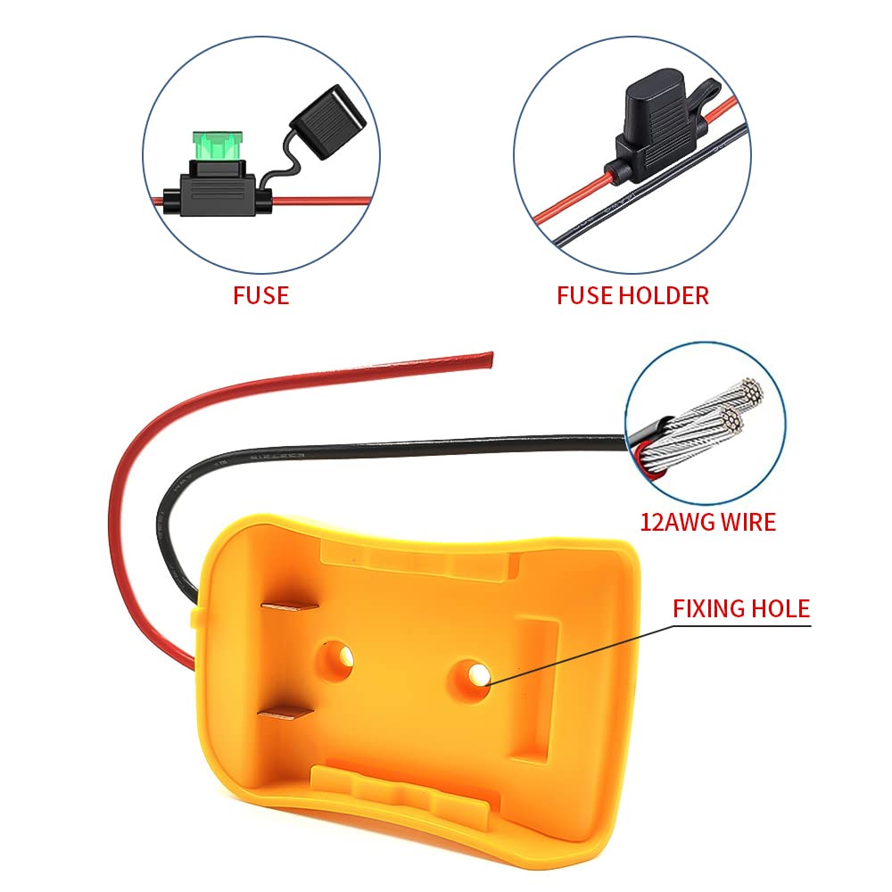 Adattatore per ruota motrice per Dewalt 14,4 V/18 V/20 V Morsetti per cavi per batterie agli ioni di litio, porta CC e lampada da lavoro a LED, doppio caricatore USB, connettore di alimentazione (A)