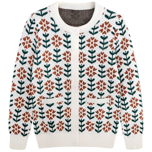 Girls Cardigan Long Sleeve Button Front Sweater Toddler Kids Knit School Uniforms Sweaters with Pockets 3-12 Years