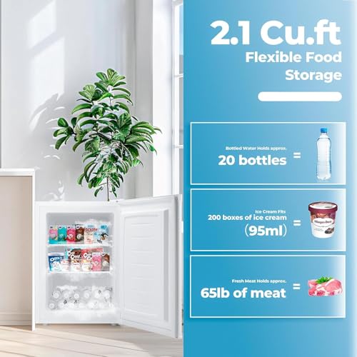 Image of Electactic 2.1 Cu.ft Small Freezer, Mini Upright Freezer with 7 Adjustable Thermostat, Removable Shelves, Reversible Single Door, for Bedroom /Home /Dorms /Apartment (White)