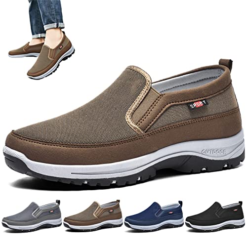 BIUBIULOVE Ztigerz Plimsolls De Viaje Ortopédicos Transpirables, Zapatos CNA Trop para Hombres, Mocasines De Lona Sin Cordones con Soporte para El Arco para Hombres (Marrón,43/26.5cm)