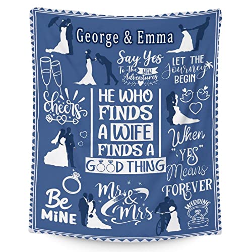 Custom Wedding Throw Blanket - Soft, Fuzzy & Warm - 40x50 Inches Marriage Prayer Blankets for Bride, Groom - Blue Modern Throws Gifts for Newlywed Couples