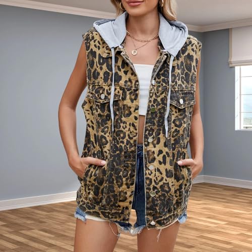 Women's Hooded Denim Vest, Oversized Casual Jean Jacket, Detachable Hood, Plus Size2