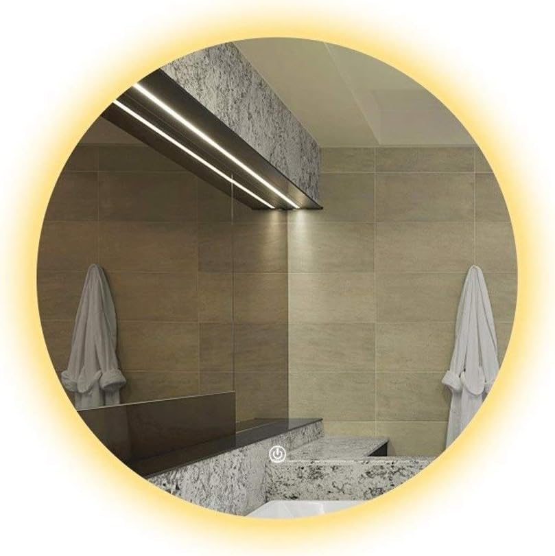 Makeup Mirror Wall Mount Makeup Mirror Large Wall Mirror Round Vanity Mirror for Living Rooms/Bathroom with Touch Switch Anti-Fog Film Time Temperature (Color : Warm Size : 90CMx90CM)