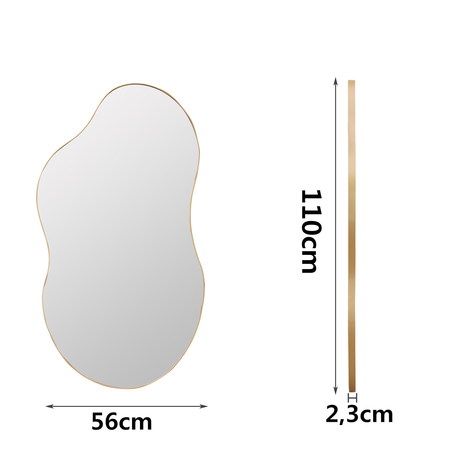 SHYFOY Espejo Grande Asimétrico de Pared Decorativo - Marco de Metal Dorado - 110 x 56 cm para Salón, Pasillo, Entrada, Baño