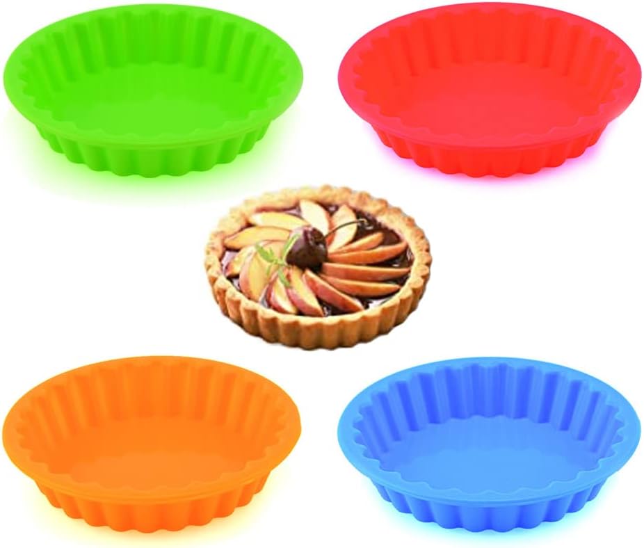 YUEYIXII 4 PCS Tart Tins Silicone Pie Molds NonStick Tart Pans Reusable Quiche Dishes Cake Pans