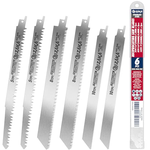 6 Pack Reciprocating Saw Blades for Frozen Meat Bone Fish - 5TPI 9.5(240mm)/1.2mm x 2 pcs 8TPI 9.5(240mm)/0.8mm x 2pcs 10TPI 9(225mm)/1.2mm x 2pcs - Stainless Steel Sawzal Blades + Storage Box