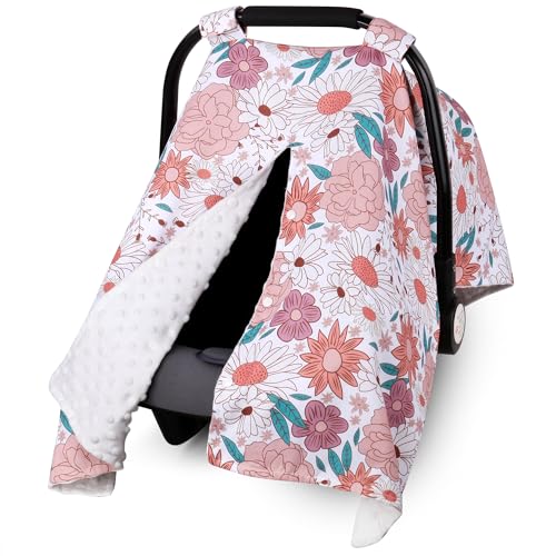 Image of Metplus 2 in 1 Flowers Baby Car Seat Cover, Car Seat Canopy for Babies, Mom Multiuse Nursing Cover, Minky Baby Carrier Covers, Newborn Boy Girl, Peekaboo Opening