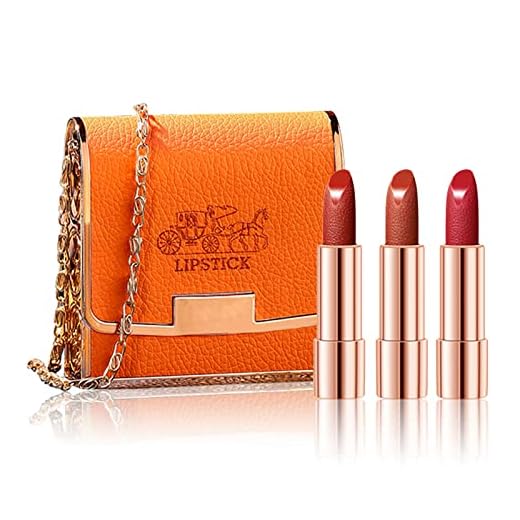 Matte Lipstick Set 3 Colors Lip Stick with Orange Chain Bag Package Velvet Lip stick Gift Box Set Waterproof Non-Stick Cup Long Lasting Retractable Red Lipstick Set 3.5gx3 Pcs