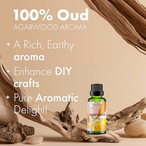 Image of Esslux Agarwood Fragrance Oil - 100% Pure Natural Oud Oil for Diffuser, Candles & Soap Making | Rich, Earthy Aroma for Relaxation & Aromatherapy | Therapeutic Grade - 10ML