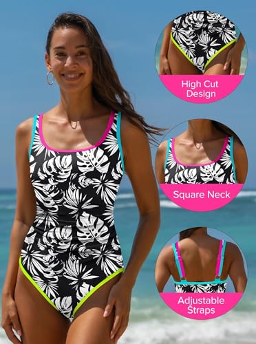 Image of popvil Women's One Piece Swimsuits Tummy Control -Slimming Bathing Suit Modest Neon Sport Swimwear 2026