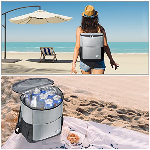 Wolka Insulated Cooler Backpack Outdoor - Leak Proof Backpack Cooler 30 Cans, Waterproof Lightweight Cooler Bag For 12H Hot/Cold Retention - Portable Soft Cooler For Travel, Camping, Beach -Gray #TOP6