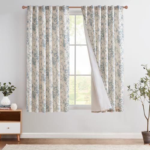 jinchan Floral Lined Linen Curtains 63 Long for Living Room 2 Panels