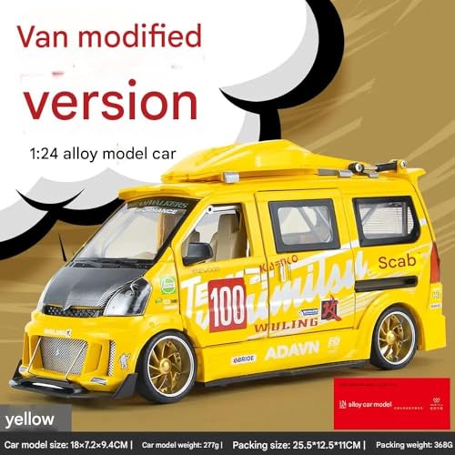 Image of Scale Exclusive Alloy Metal Pull Back | Die-cast Car Model with Sound Light Mini Auto Toy for Kids Metal Model Toy Car with Sound and Light (1:24 Scale Wuling Van Modified-Yellow)