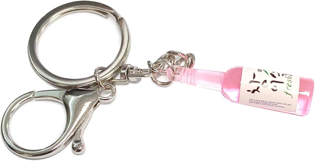 GARASANI Korean Soju Bottle Miniature Key Chain Key Ring Unique Bottle (Pink)