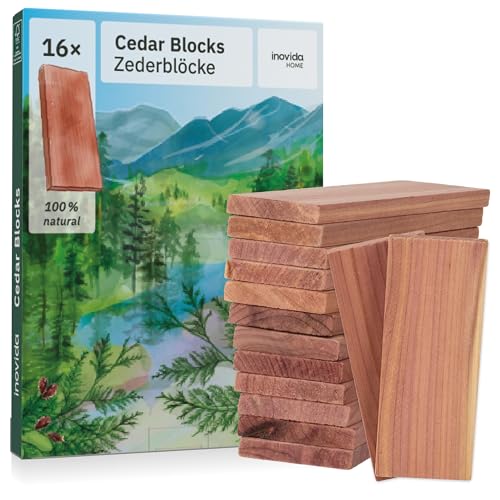 Protezione Antitarme in Legno di Cedro per Armadio: 16 Blocchi Profumati in Cedro contro le Tarme – Deodorante Naturale per Guardaroba – Profumo per Armadio – Cedarwood di Inovida