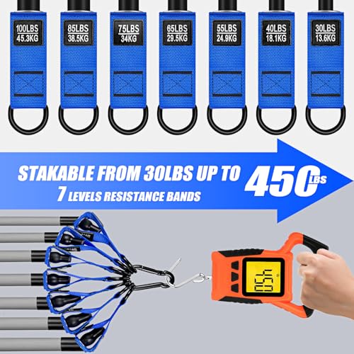 Image of WOQQW Heavy Resistance Bands for Working Out, 350lbs /450lbs Exercise Bands with Handles, Workout Bands Set for Men, Fitness Weight Bands for Muscle Strength Training,Stretching,Slim,Home Gym Equipment
