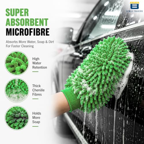Image of Btag Microfibre Double Sided Wash Mitt Cleaning Gloves | Regular Quality | Super Absorbent | Extra Large | 4 pc Pack | Green