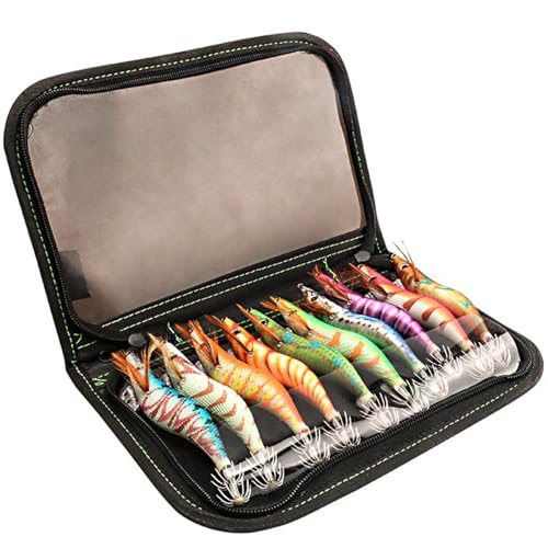 Fishing Lures Kit, 10 Pieces Saltwater Squid Bait Jigs with Shrimp Prawn Lures, Luminous (L)