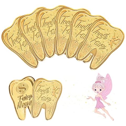 6 Pcs Tooth Fairy Coins, Tooth Fairy Gold Coins Reward Commemorative Fairy Money Design Tooth Fairy Commemorative Coin for Lost Tooth Children Gifts Souvenir Cover