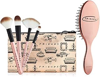Friends Makeup Brushes Sets For Women And Teen Girls, Travel Brush Bag, Rose Gold Cosmetic Set With Hair Brush, Official Tv Show Beauty Case