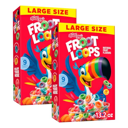 Kellogg's Froot Loops Breakfast Cereal, Fruit Flavored, Breakfast Snacks with Vitamin C, Large Size, Original, 13.2oz Box (1 Box) (Pack of 2)