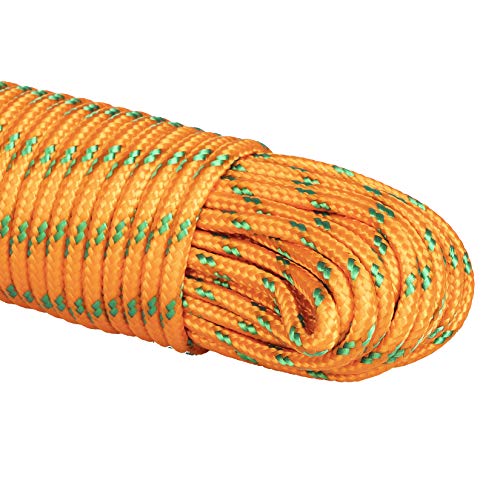 MetaKit 100 ft. Diamond Braided Polypropylene Rope 3/16 Inch (5mm) High Strength Utility Rope for Clothesline Flag Pole Indoor Outdoor Use (Orange)