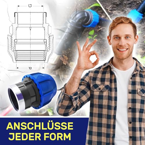 2 Stück Muffe Verschraubung Ø 25 mm x 3/4″ mit Innengewinde Verstärkt mit Verzinktem Stahlring aus Polypropylen PP Fitting für die Verbindung von Polyethylen PE Rohr - MONTERAL