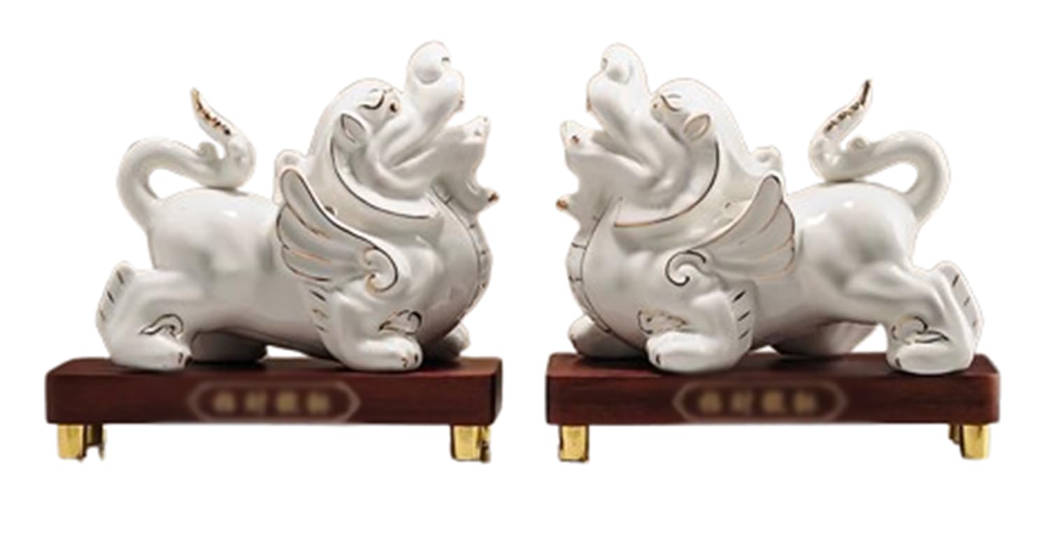 NHDVDVAV Ceramic Fortune Pixiu Statue,Pair of Pi Xiu/Pi Yao Figurines for Office Tabletop Decoration,Attracting Wealth and Good Luck,Feng Shui Decor & Gifts for Home,A