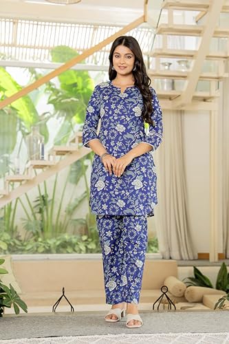 Image of Pistaa's Women Pure Cotton Floral Printed Straight Rounded Hem Co-ord Set