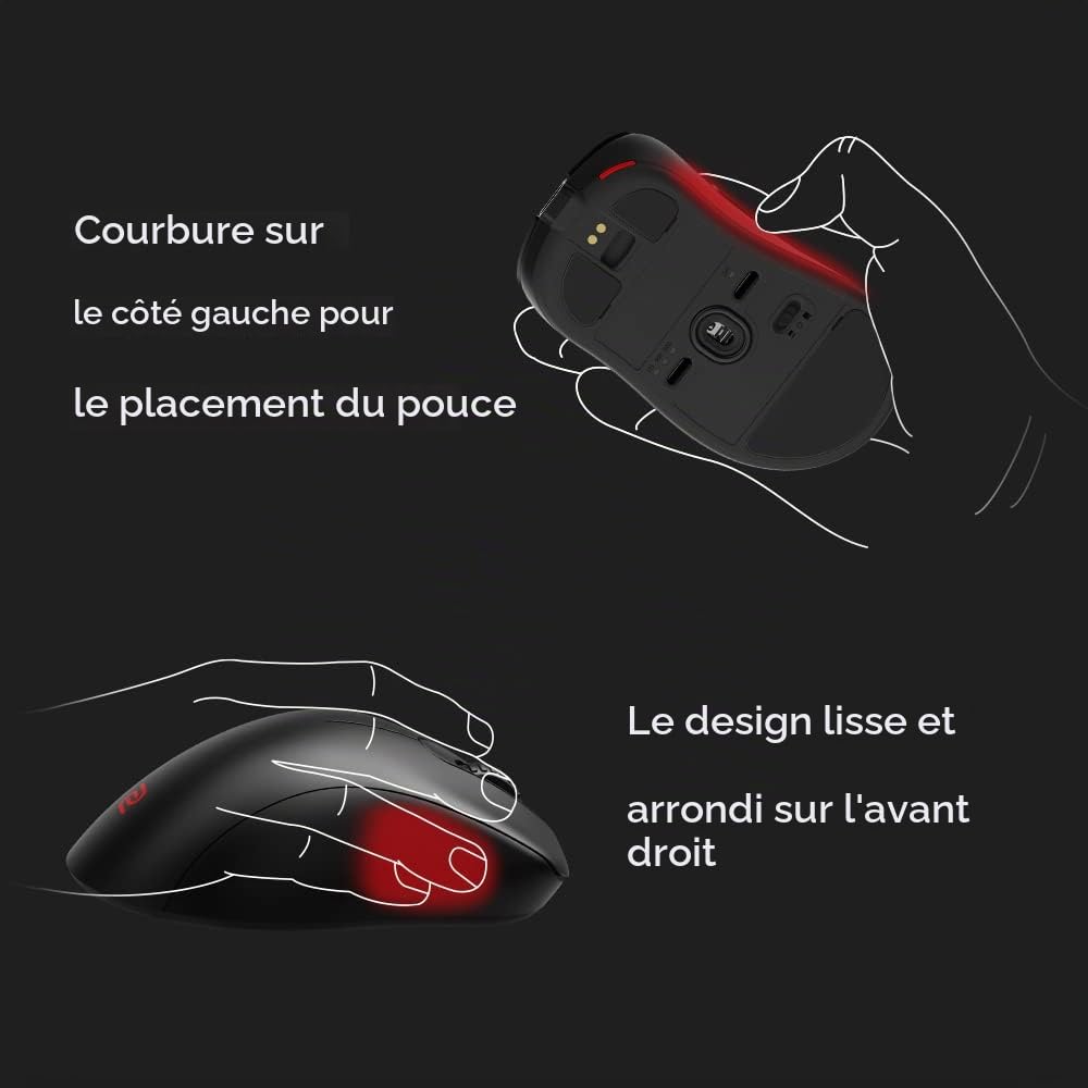 BenQ Zowie EC3-CW Souris de Jeu Ergonomique sans Fil pour Esports | Récepteur amélioré | Roue de défilement à 24 Niveaux | sans conducteur | Revêtement Noir Mat | Petite Taille