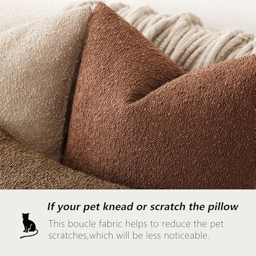 Image of Foindtower Set of 2, Decorative Textured Boucle Throw Pillow Covers Accent Solid Pillow Cases Neutral Soft Cozy Couch Cushion Case for Chair Sofa Bedroom Living Room Home Decor 24x24 Inch Red Taupe