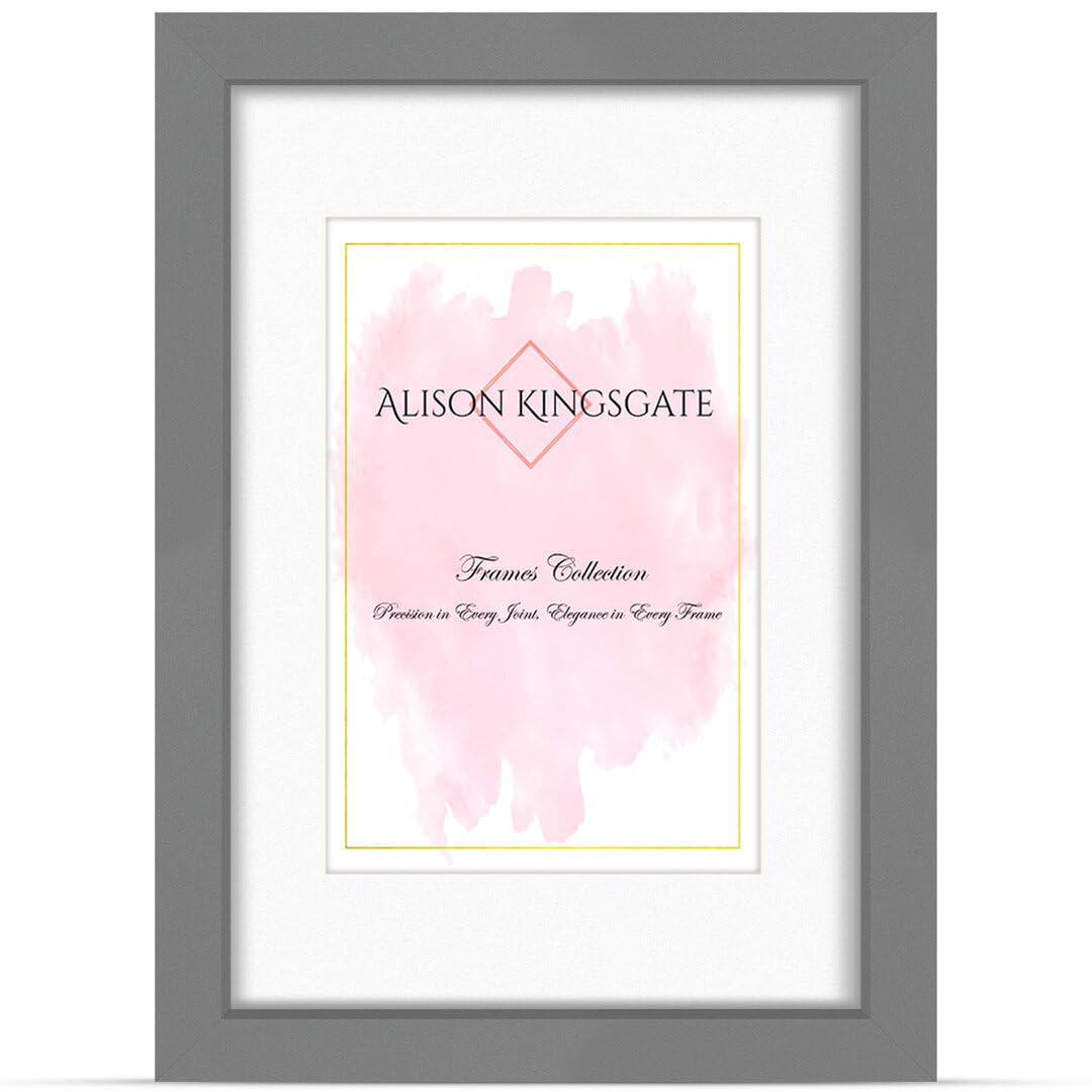 Alison Kingsgate 8x6 Dark Grey Picture Frame with Mount for 7x5 Photo β Engineered Wood Picture Frame with Precision Cut Cardboard Mount β Ideal for Posters β Multiple Sizes & Colours Available