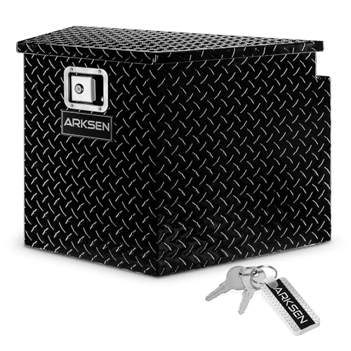 ARKSEN 29 Inch Aluminum Diamond Plate Tongue Box Tool Chest, Waterproof Under Truck Storage for Pick Up Truck Bed, RV Trailer, ATV with Lock and Keys