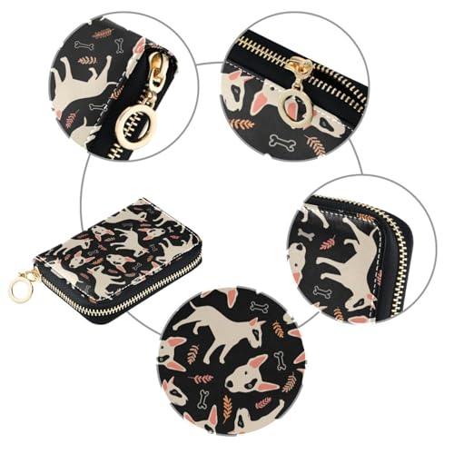 Bull Terrier Cartoon Dog Credit Card Holder Case Wallet RFID Leather Zipper Small ID Card Case for Women4