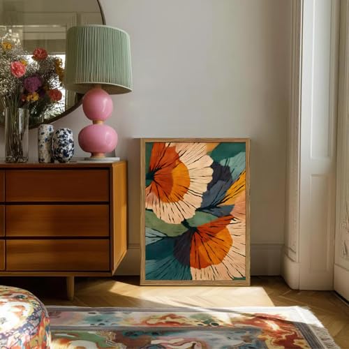 Framed Abstract Floral Wall Art, Boho Vintage Flower Pictures Wall Decor, Mid Century Modern Botanical Paintings Canvas Prints for Living Room Bedroom Office 16x24 inch by GDUSART - Used condition - Image 7